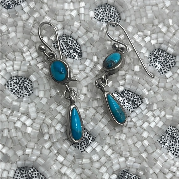 Barse Jewelry - Turquoise Blue Teardrop Sterling Silver Earrings 1980’s Barse Jewelry